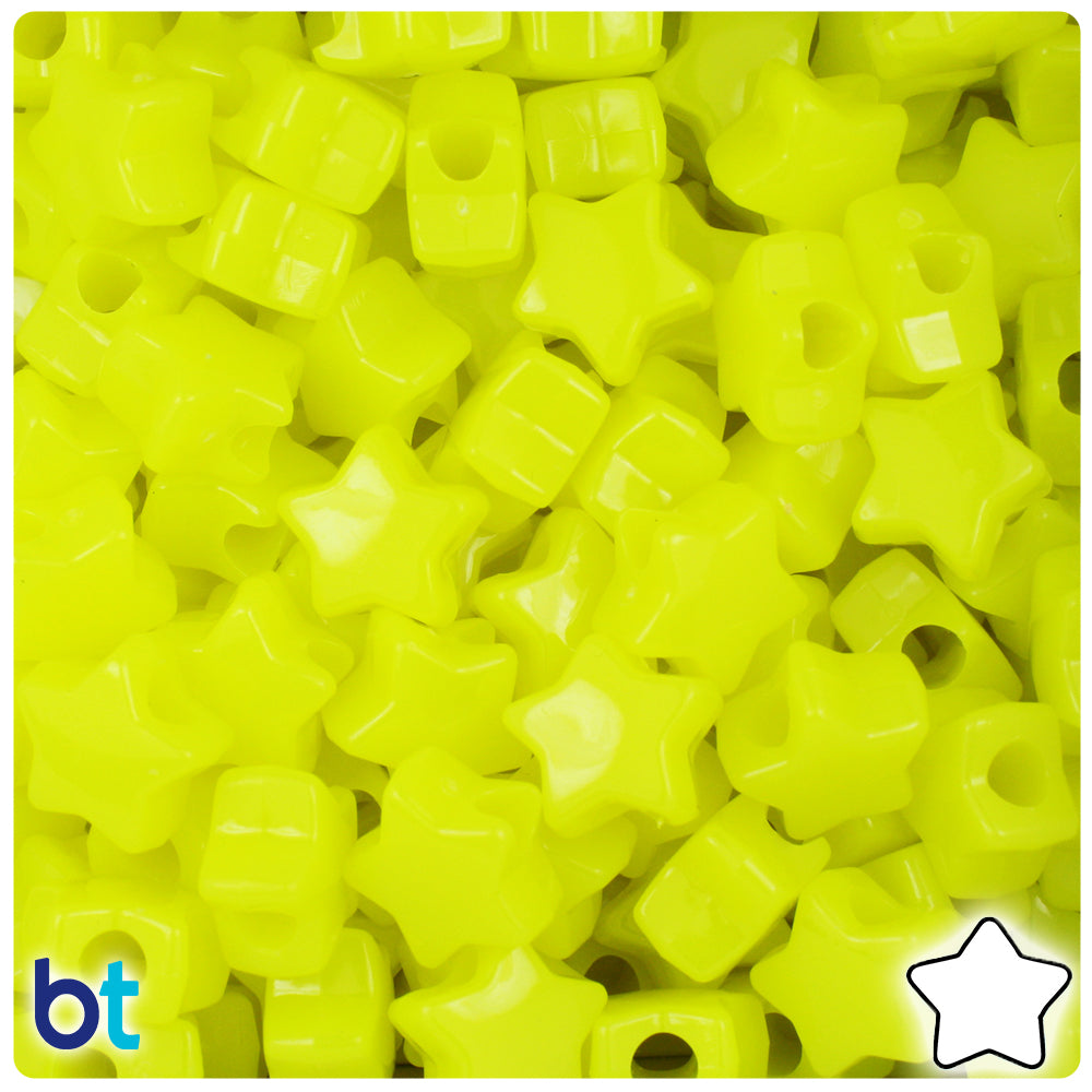 Lemon Neon Bright 13mm Star Pony Beads (250pcs)