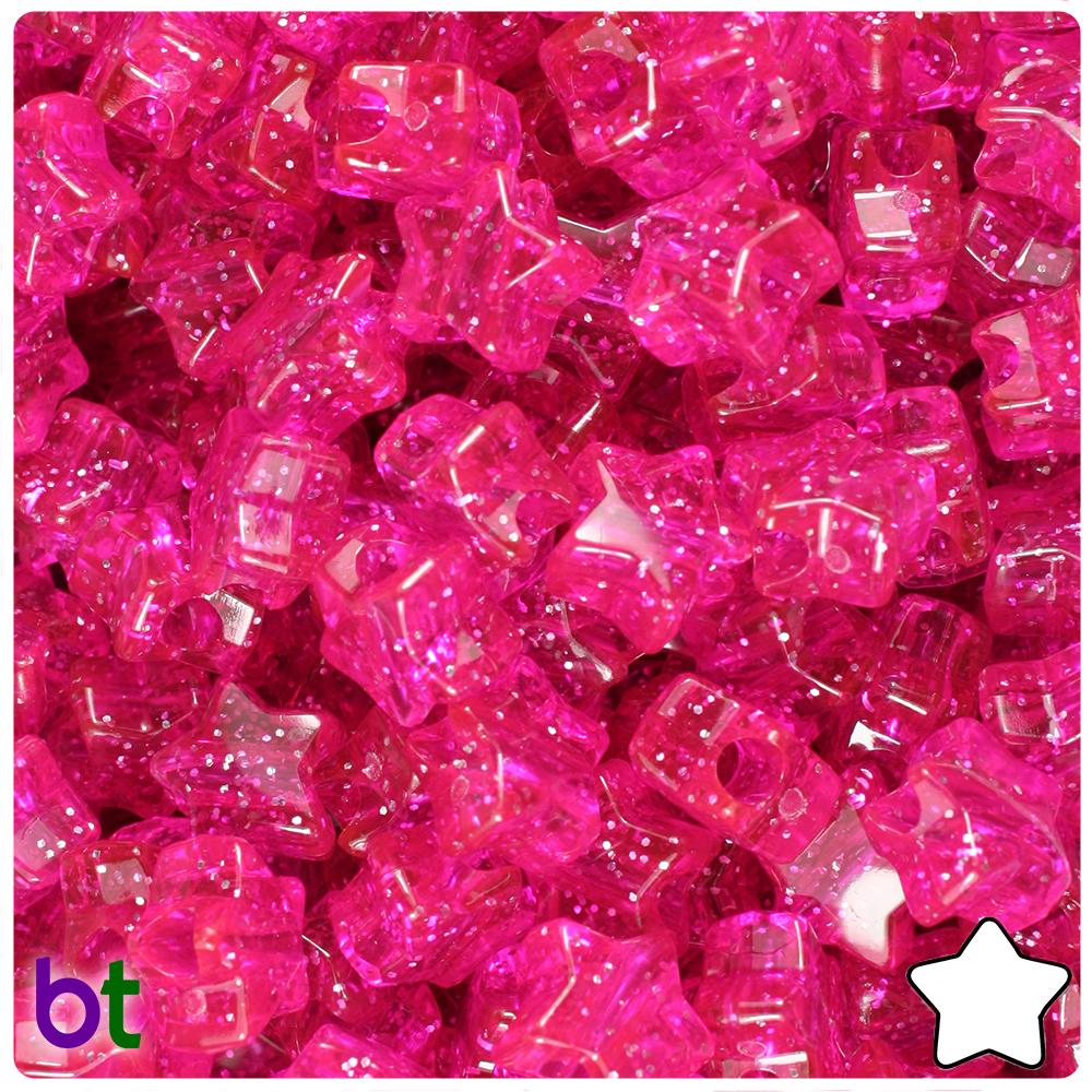 Bright Pink Sparkle 13mm Star Pony Beads (50pcs)