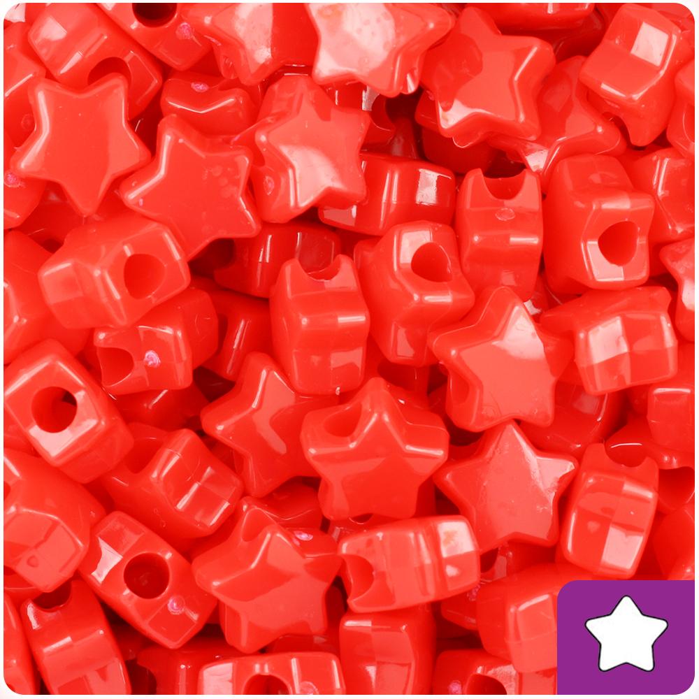 Bright Red Opaque 13mm Star Pony Beads (50pcs)