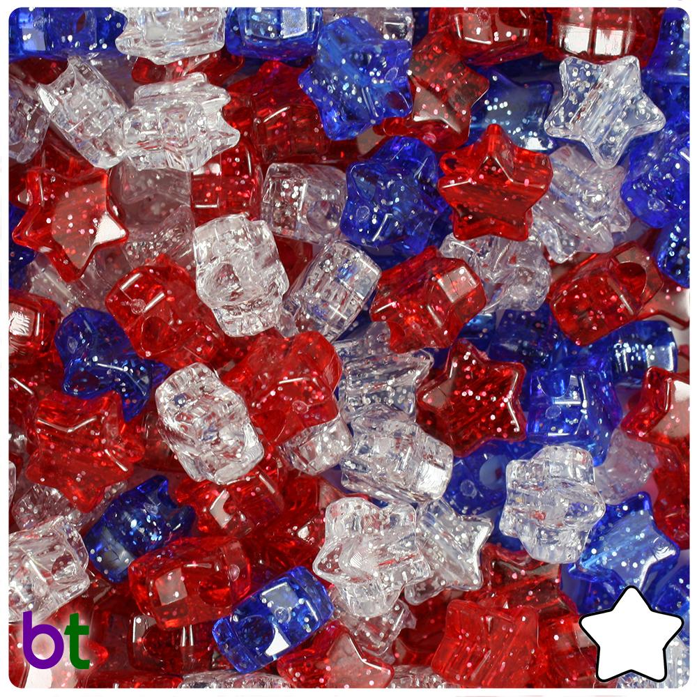 Patriotic Sparkle Mix 13mm Star Pony Beads (50pcs)