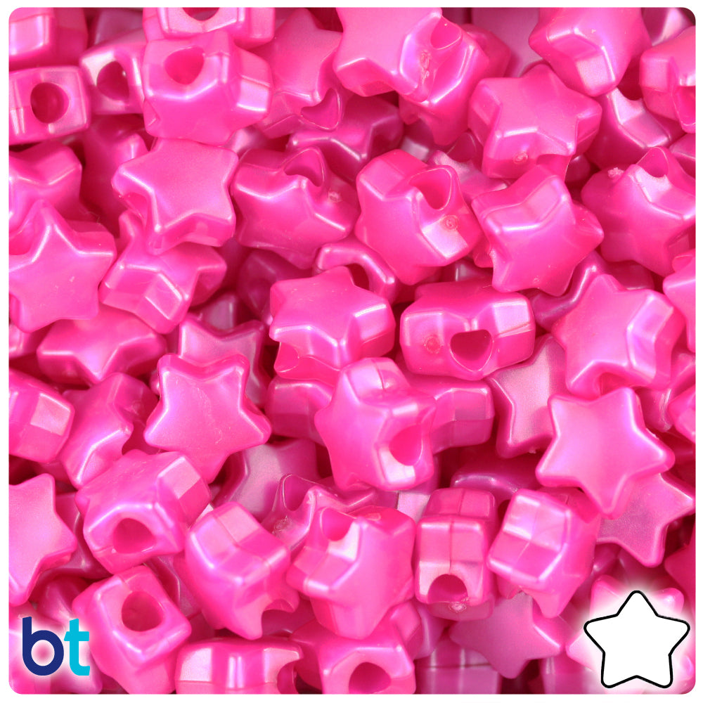 Hot Pink Pearl 13mm Star Pony Beads (250pcs)