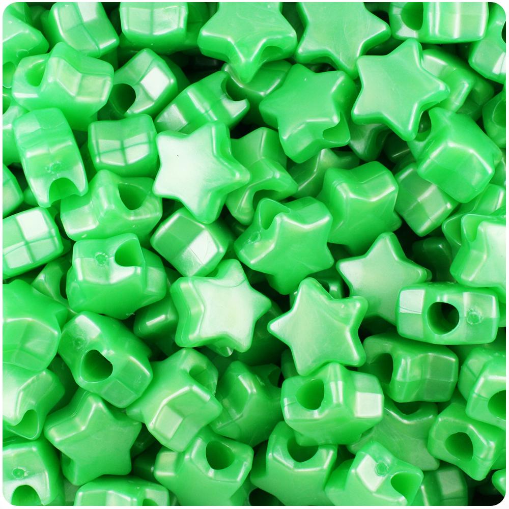Bright Green Pearl 13mm Star Pony Beads (50pcs)