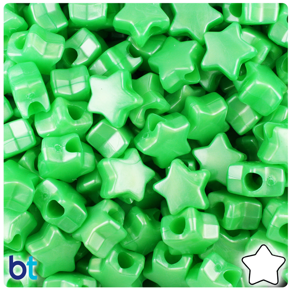 Bright Green Pearl 13mm Star Pony Beads (250pcs)