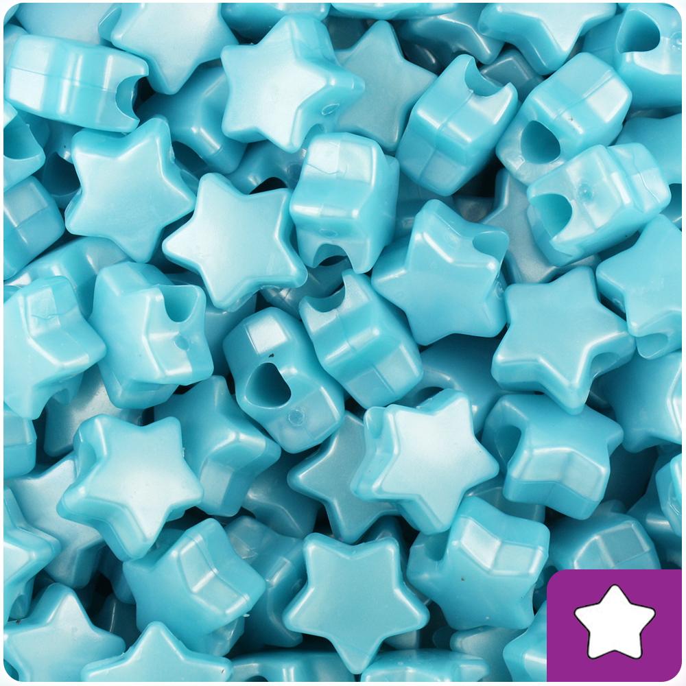 Light Blue Pearl 13mm Star Pony Beads (50pcs)