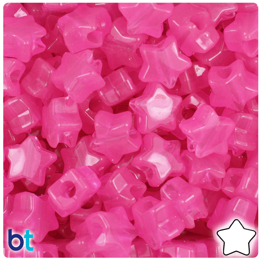 Pink Glow 13mm Star Pony Beads (250pcs)