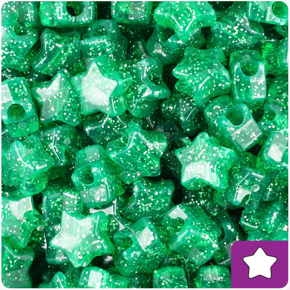 Emerald Sparkle 13mm Star Pony Beads (50pcs)