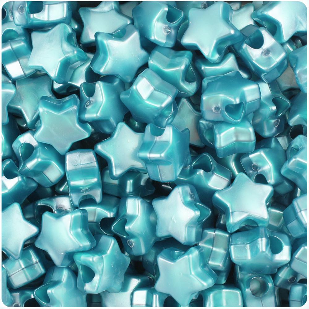 Teal Pearl 13mm Star Pony Beads (50pcs)