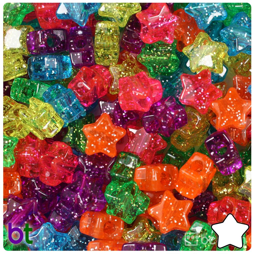 Jelly Sparkle Mix 13mm Star Pony Beads (50pcs)
