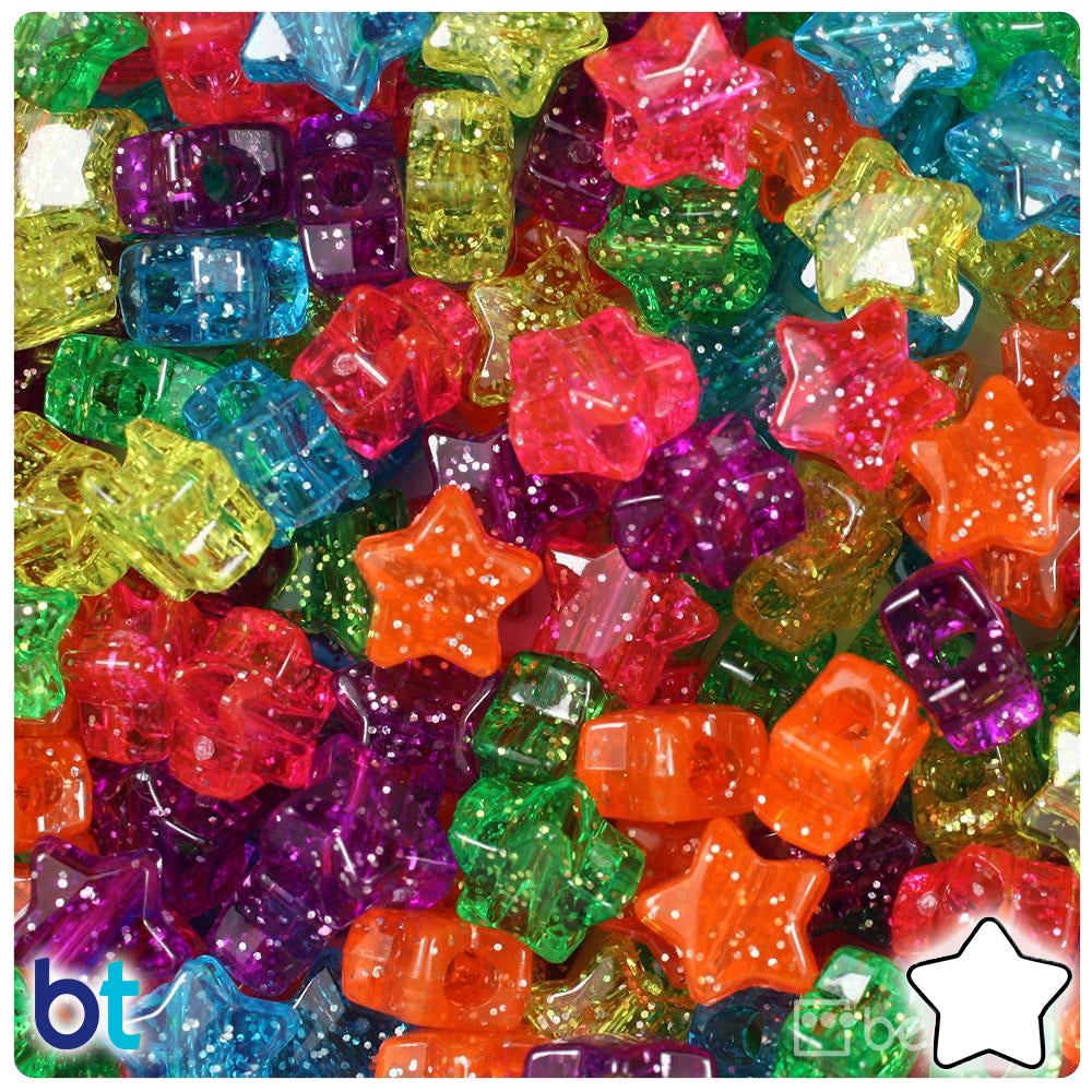 Jelly Sparkle Mix 13mm Star Pony Beads (250pcs)