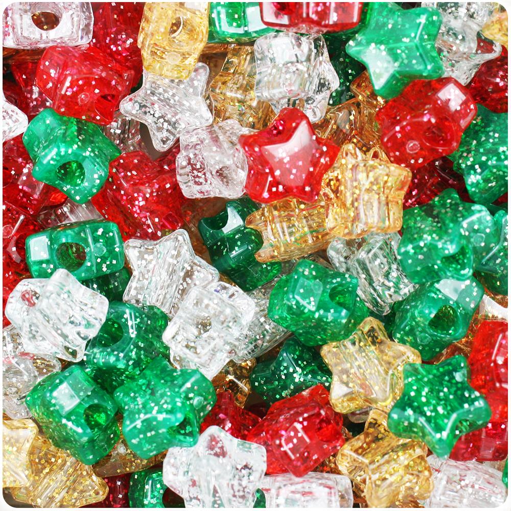 Christmas Sparkle Mix 13mm Star Pony Beads (50pcs)
