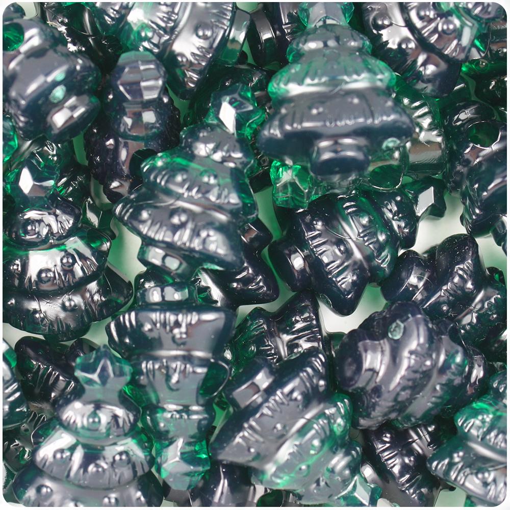 Emerald Transparent 25mm Christmas Tree Pony Beads (8pcs)