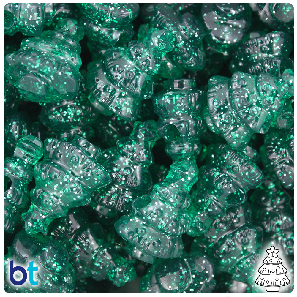 Emerald Sparkle 25mm Christmas Tree Pony Beads (24pcs)