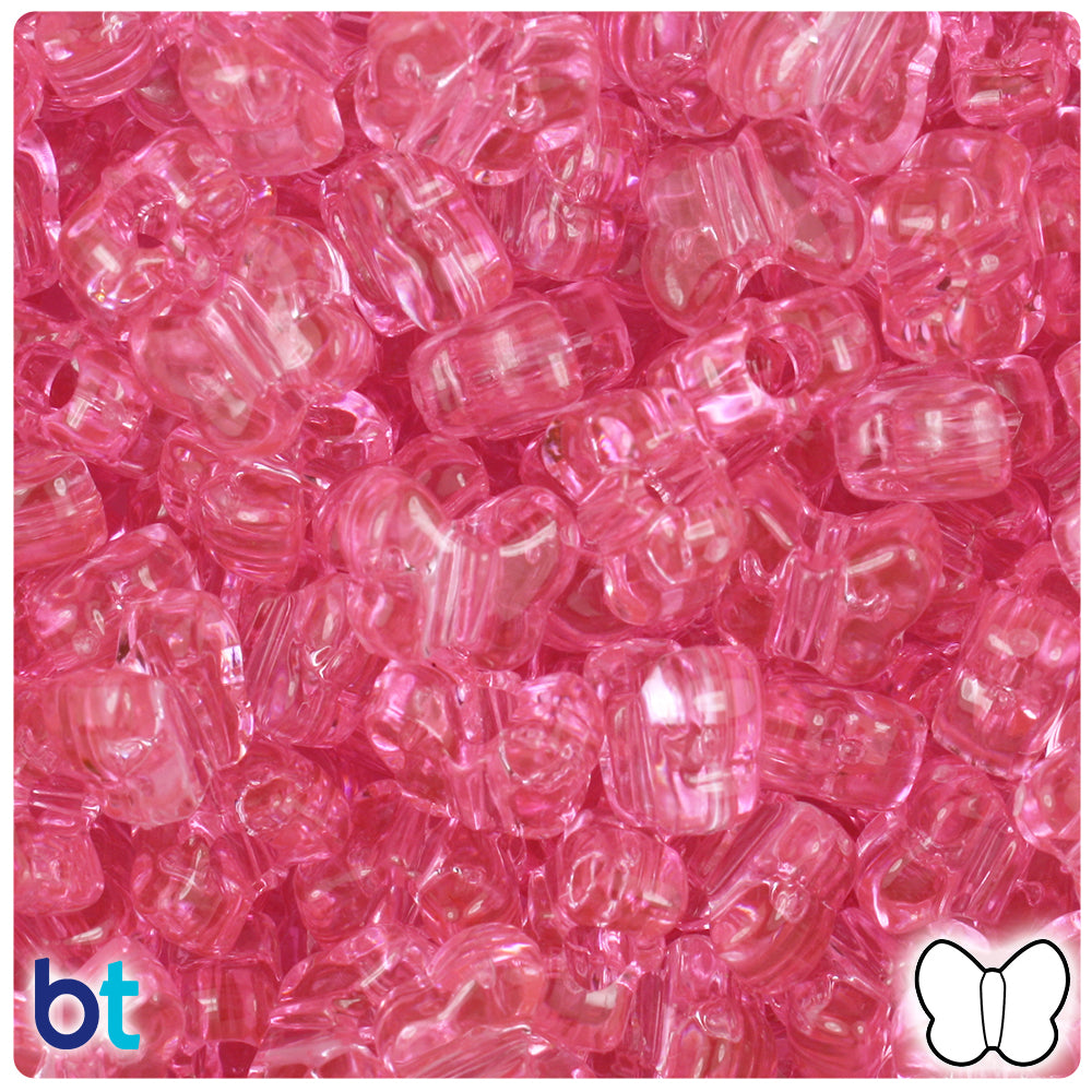 Pink Transparent 13mm Butterfly Pony Beads (250pcs)