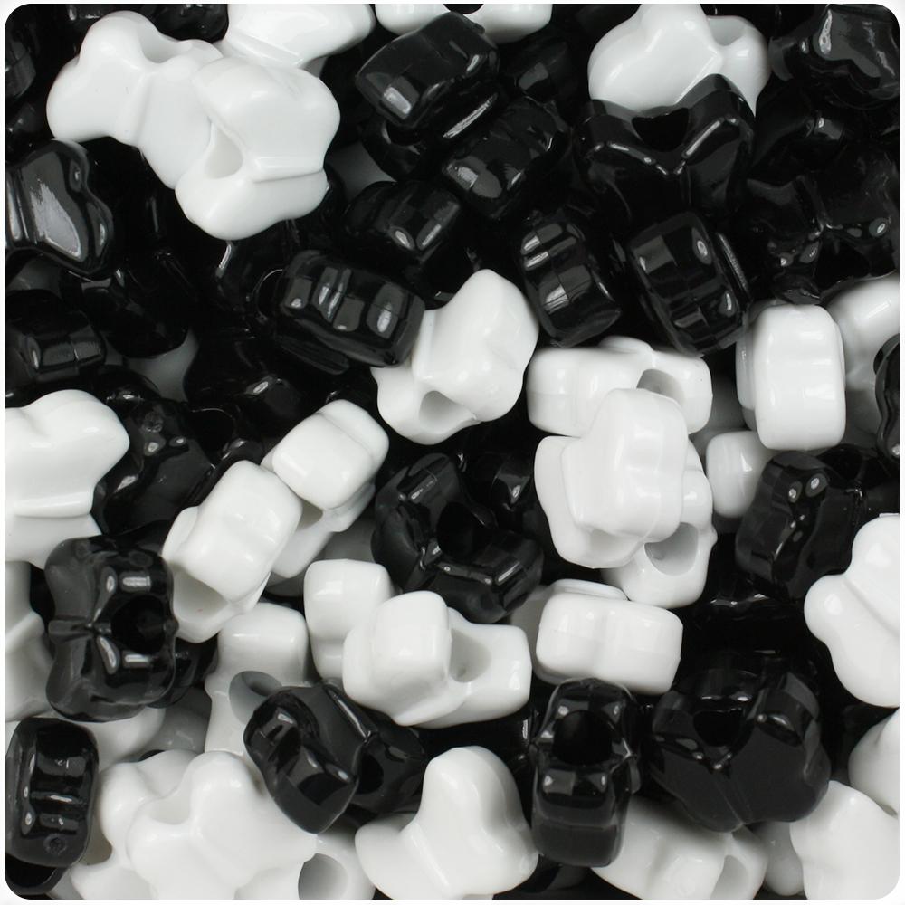 Black & White Opaque 13mm Butterfly Pony Beads (50pcs)