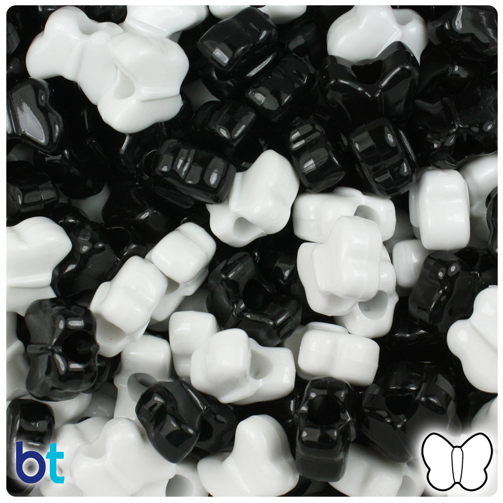 Black & White Opaque 13mm Butterfly Pony Beads (250pcs)