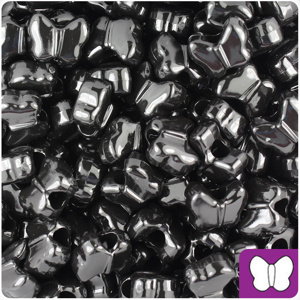 Black Opaque 13mm Butterfly Pony Beads (50pcs)