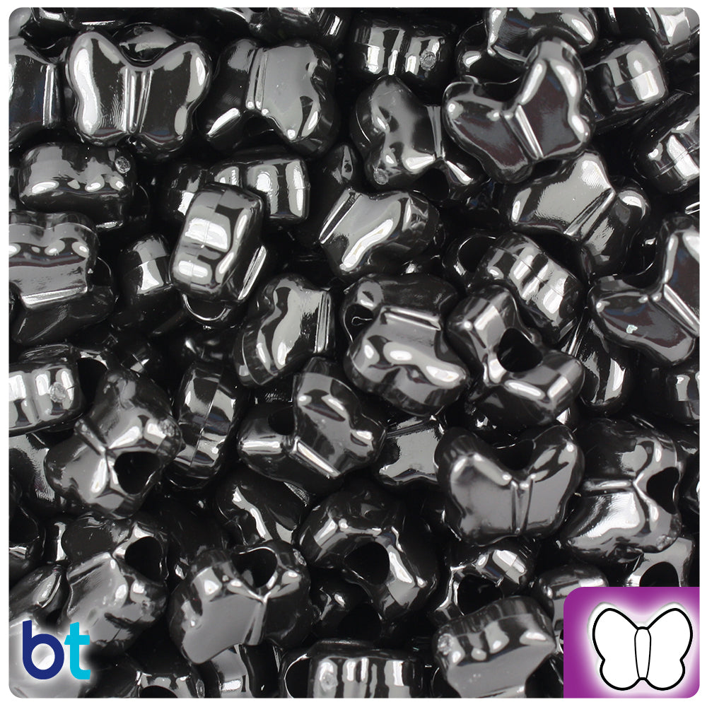 Black Opaque 13mm Butterfly Pony Beads (250pcs)