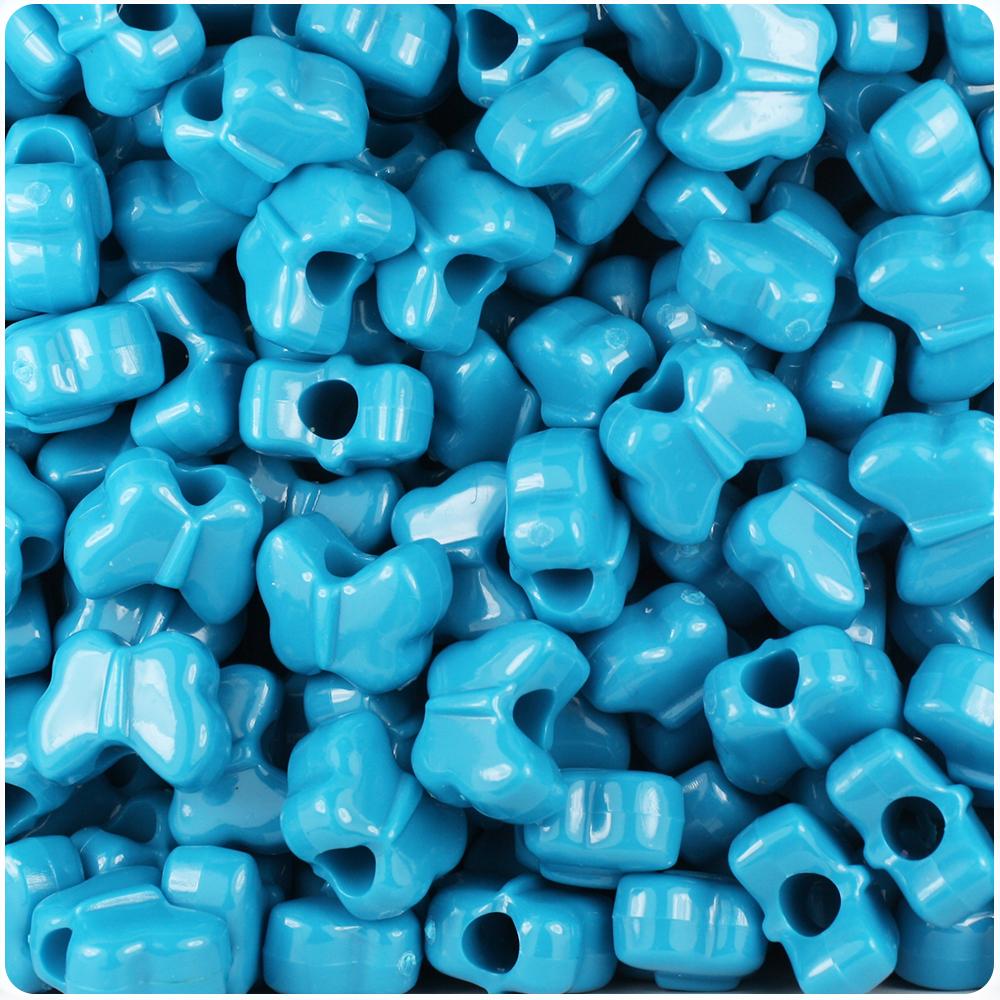 Dark Turquoise Opaque 13mm Butterfly Pony Beads (50pcs)