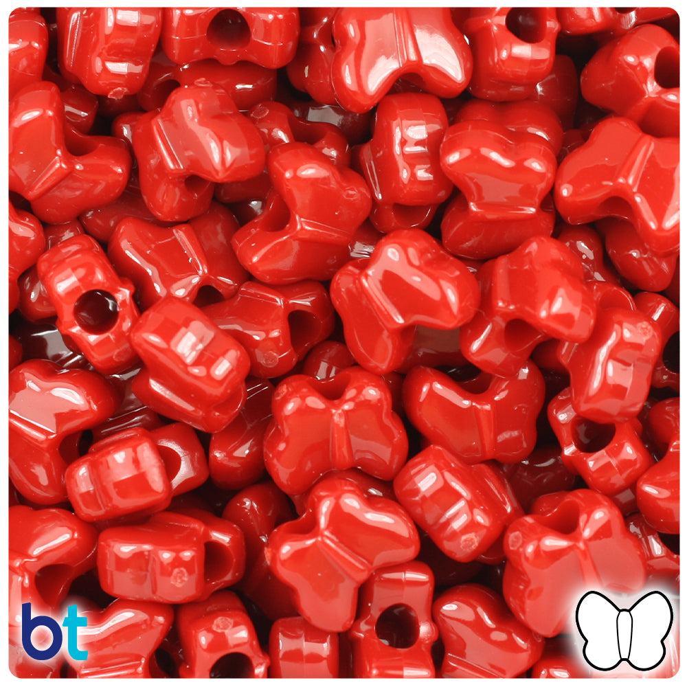 Red Opaque 13mm Butterfly Pony Beads (250pcs)