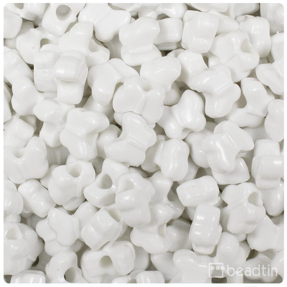 Bright White Opaque 13mm Butterfly Pony Beads (50pcs)