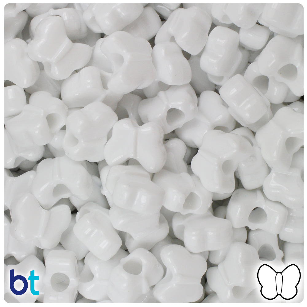 White Opaque 13mm Butterfly Pony Beads (250pcs)