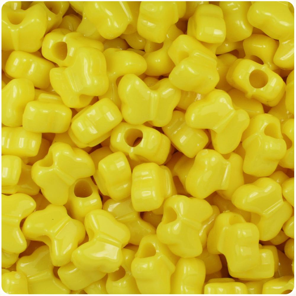 Yellow Opaque 13mm Butterfly Pony Beads (50pcs)