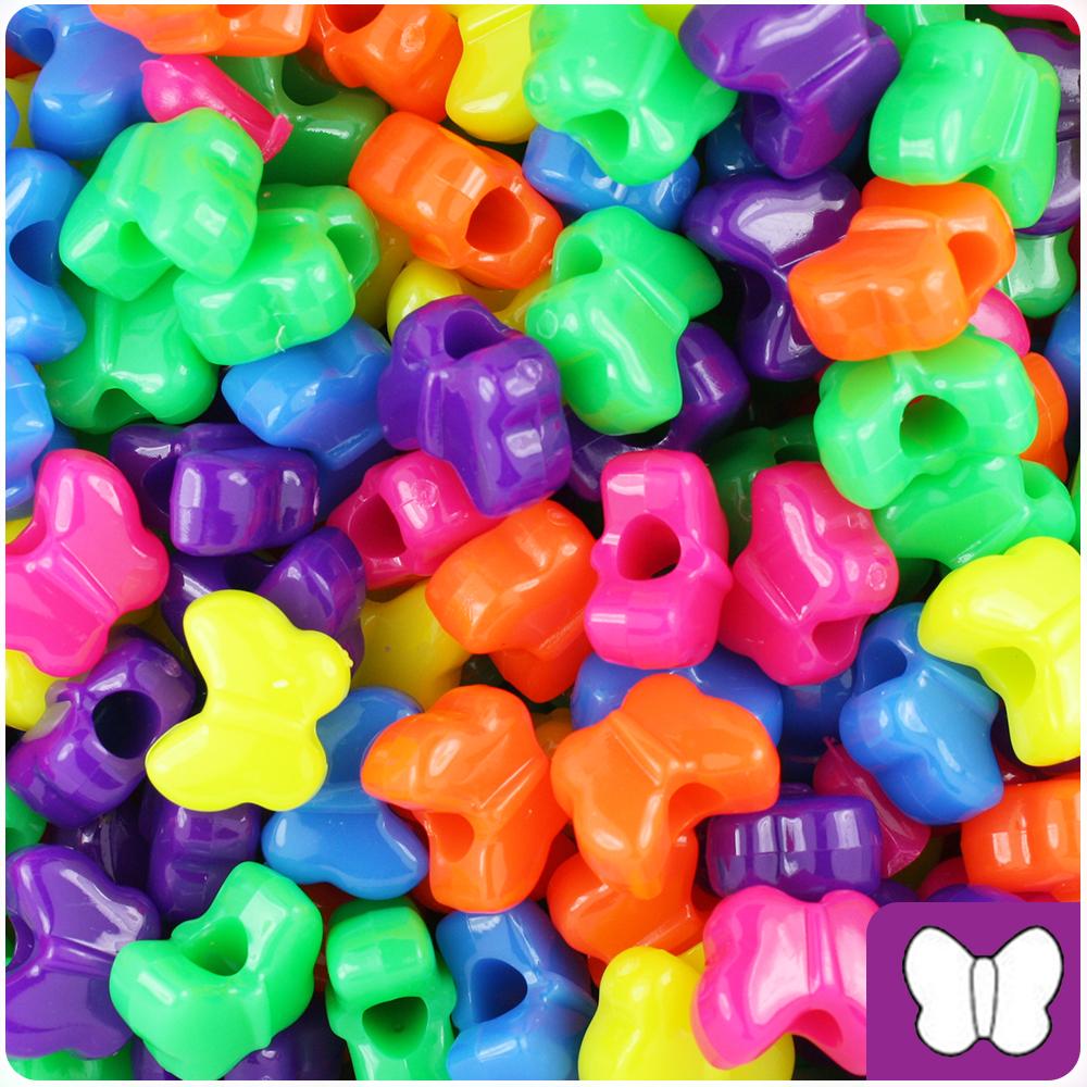 Neon Bright Mix 13mm Butterfly Pony Beads (50pcs)