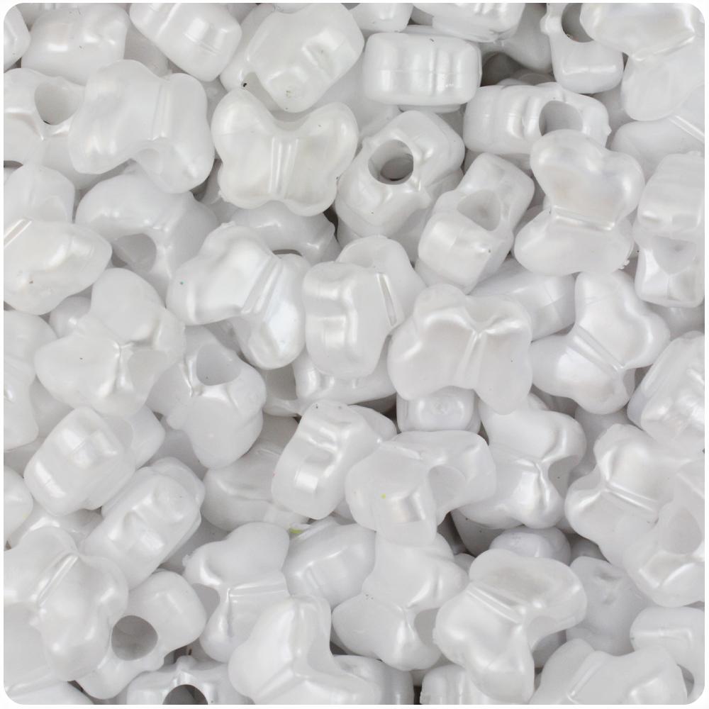White Pearl 13mm Butterfly Pony Beads (50pcs)
