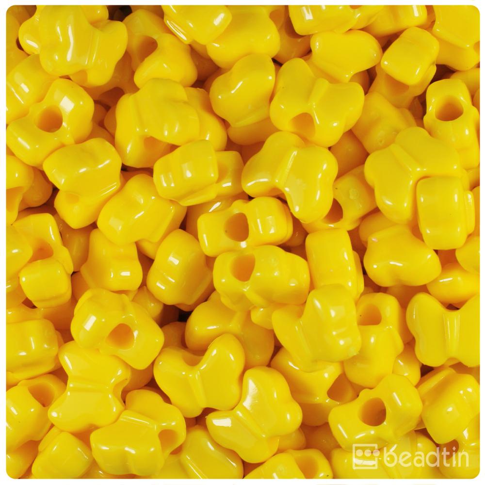 Bright Yellow Opaque 13mm Butterfly Pony Beads (50pcs)