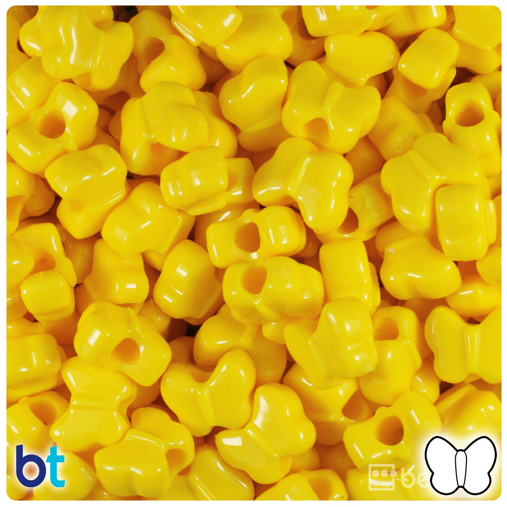 Bright Yellow Opaque 13mm Butterfly Pony Beads (250pcs)