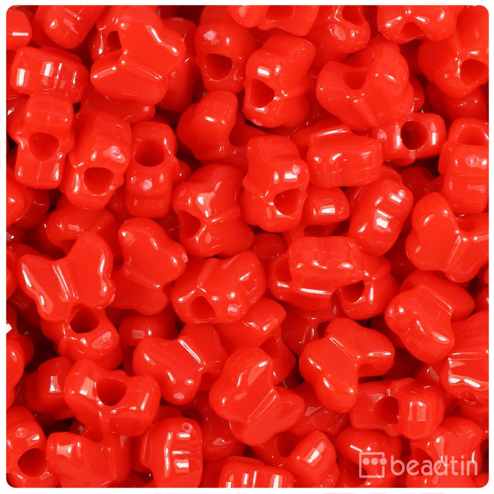 Bright Red Opaque 13mm Butterfly Pony Beads (50pcs)