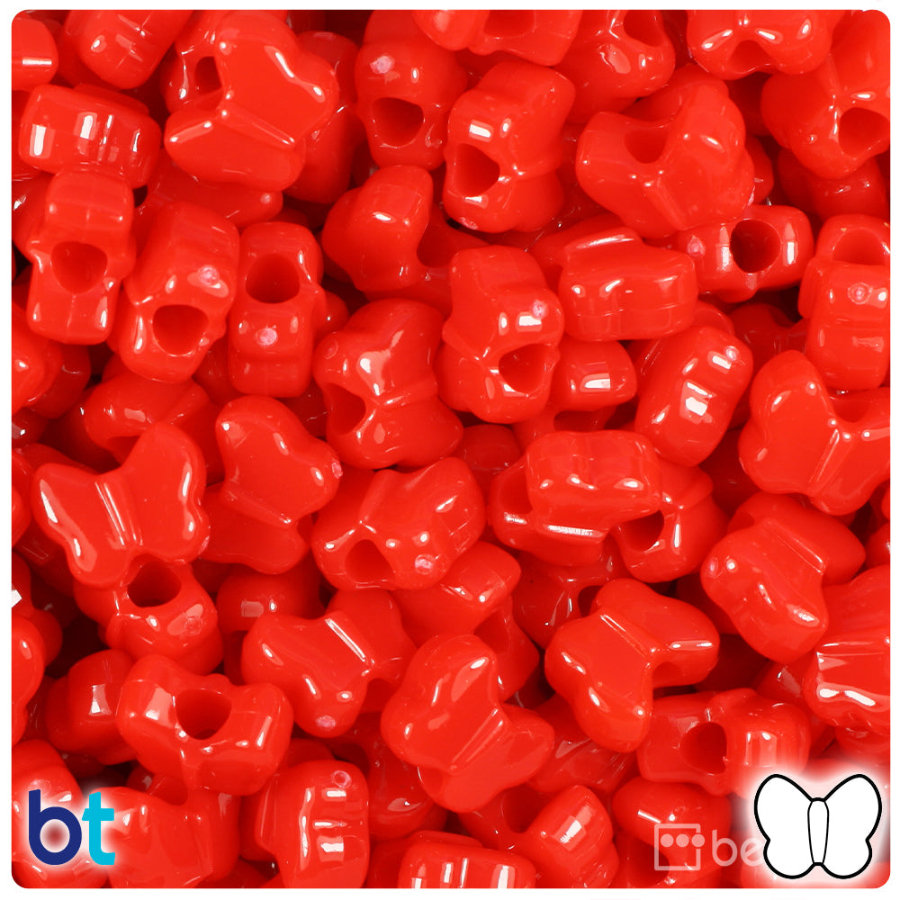 Bright Red Opaque 13mm Butterfly Pony Beads (250pcs)