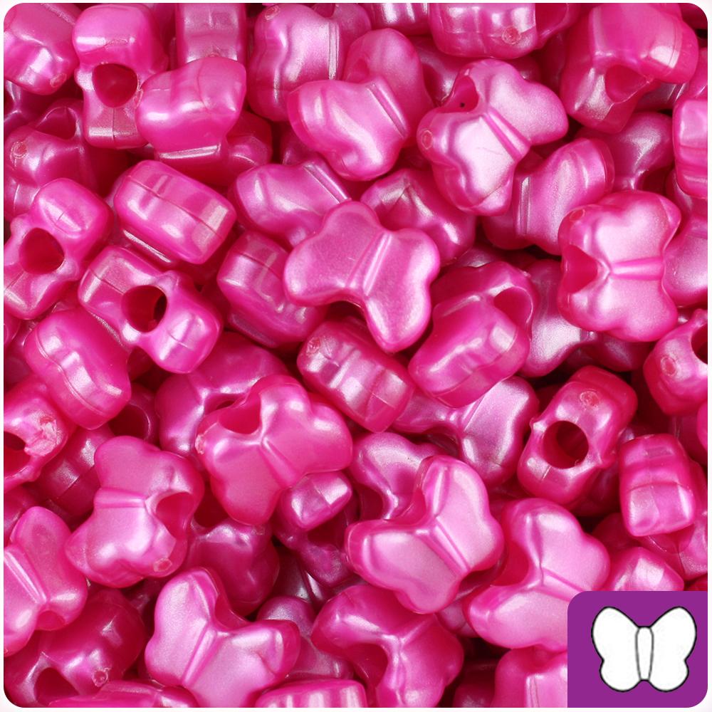Hot Pink Pearl 13mm Butterfly Pony Beads (50pcs)
