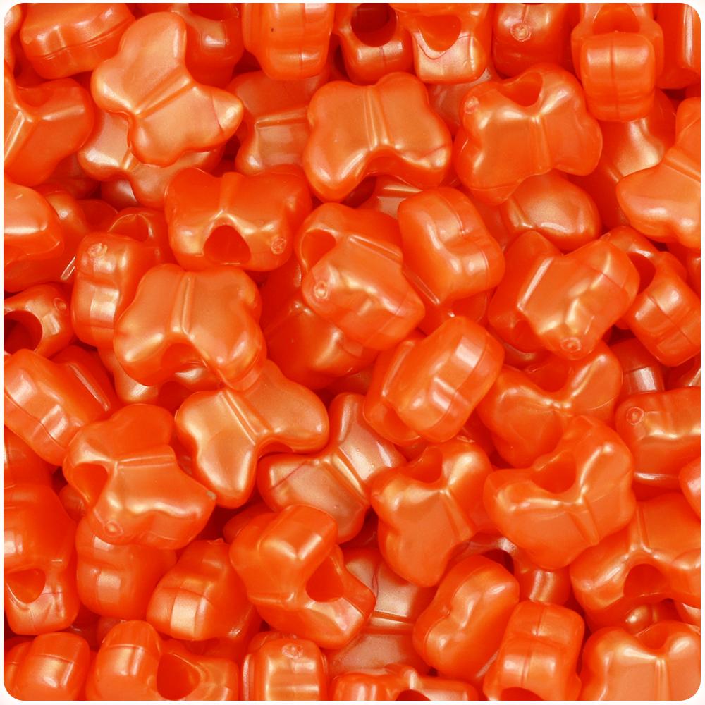Orange Pearl 13mm Butterfly Pony Beads (50pcs)