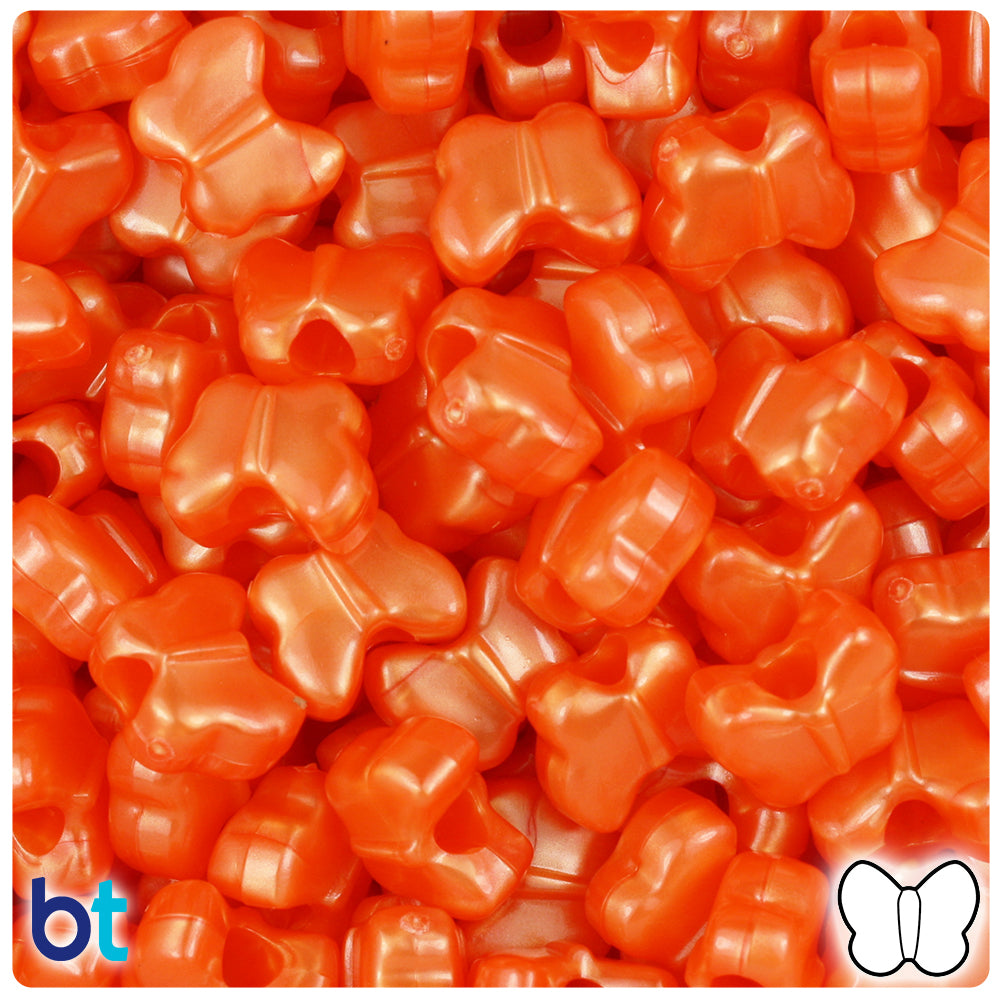 Orange Pearl 13mm Butterfly Pony Beads (250pcs)