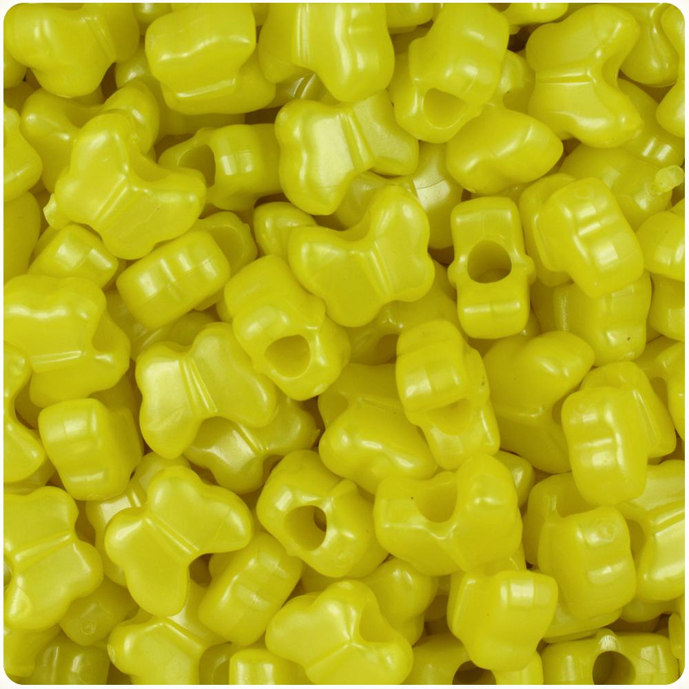 Yellow Pearl 13mm Butterfly Pony Beads (50pcs)