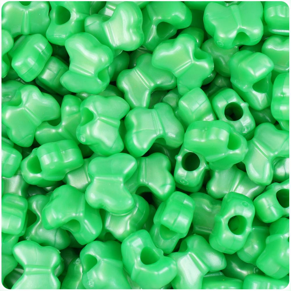 Bright Green Pearl 13mm Butterfly Pony Beads (50pcs)