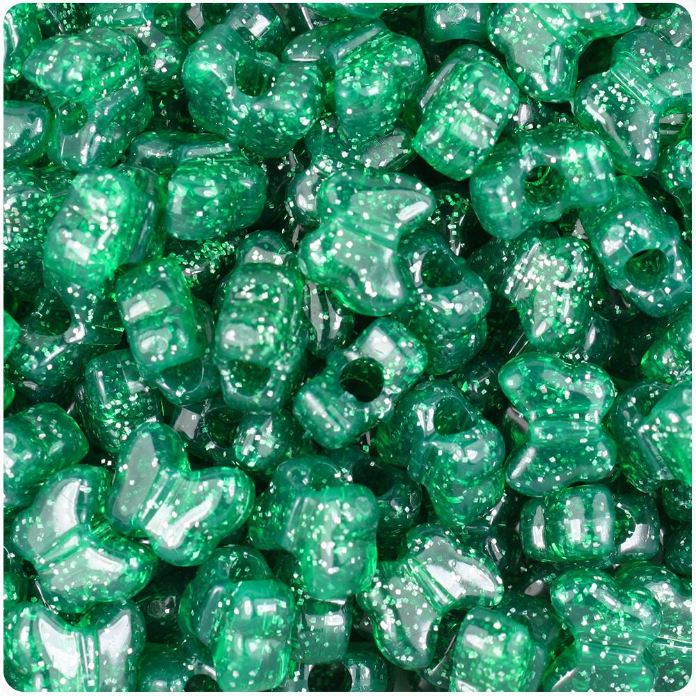 Emerald Sparkle 13mm Butterfly Pony Beads (50pcs)