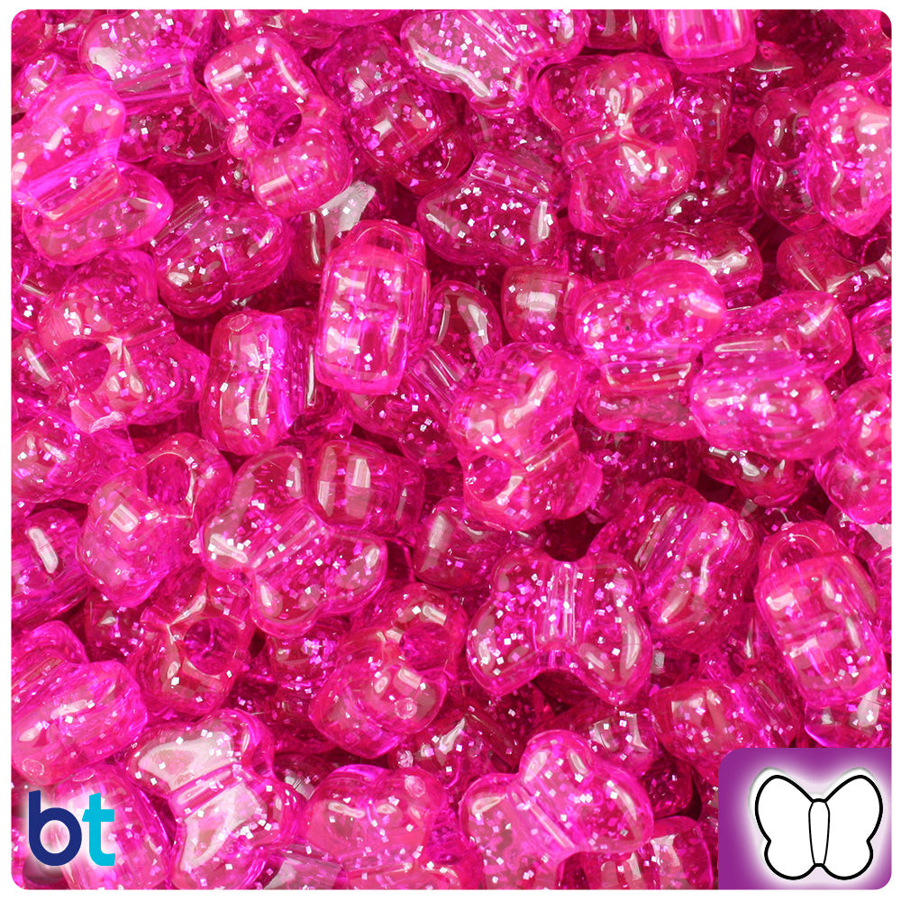 Hot Pink Sparkle 13mm Butterfly Pony Beads (250pcs)