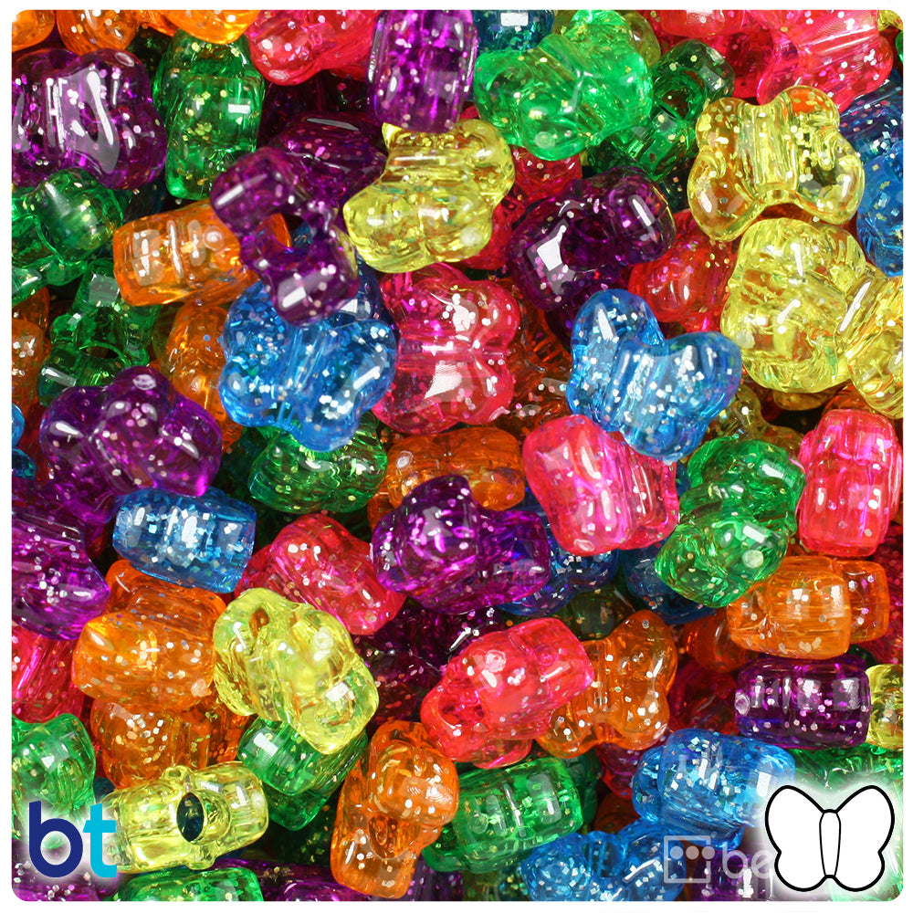 Jelly Sparkle Mix 13mm Butterfly Pony Beads (250pcs)