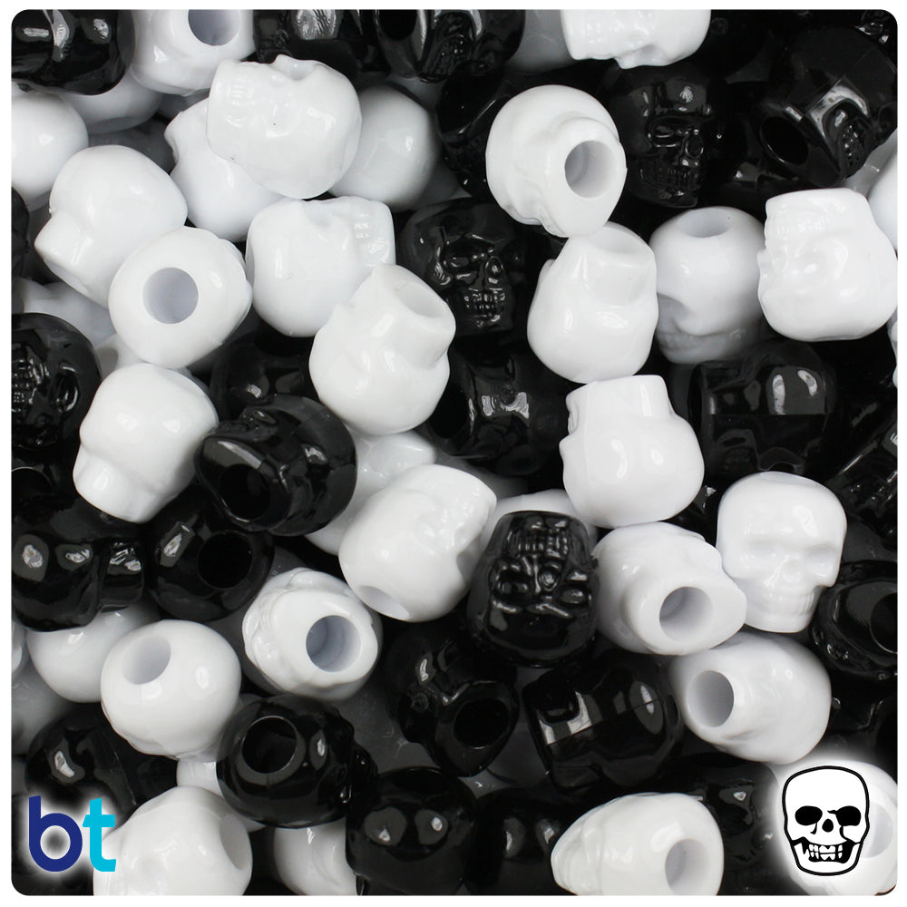 Black & White Opaque 11mm Skull Pony Beads (150pcs)
