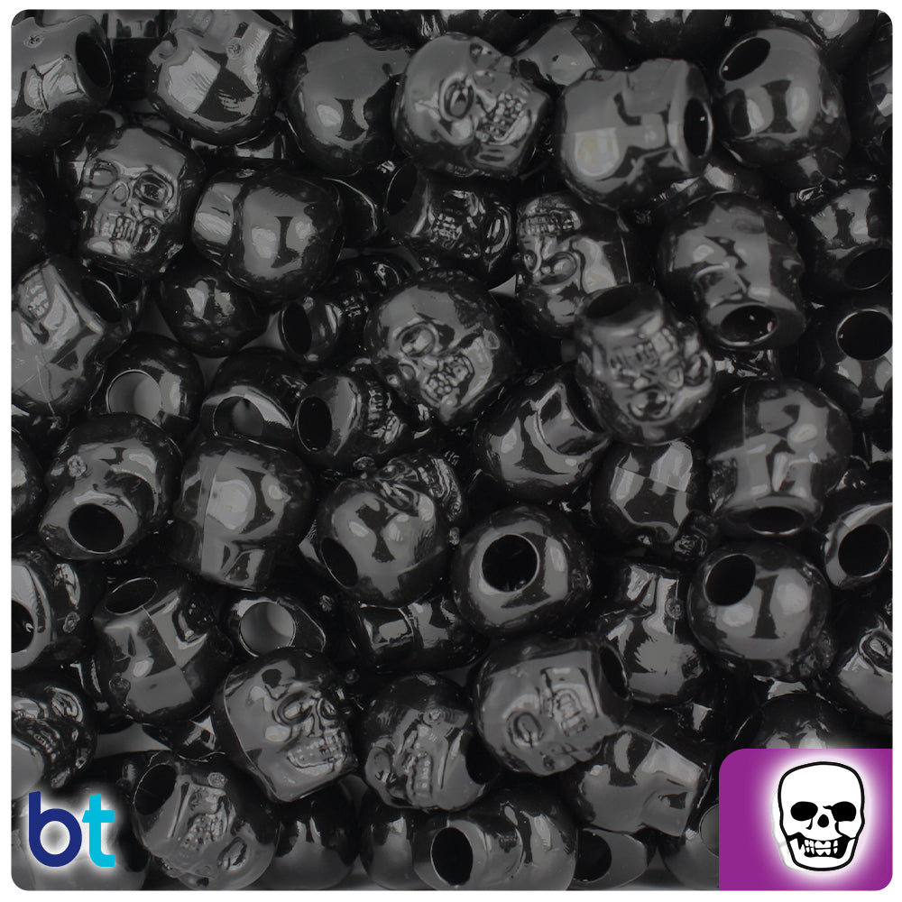Black Opaque 11mm Skull Pony Beads (150pcs)