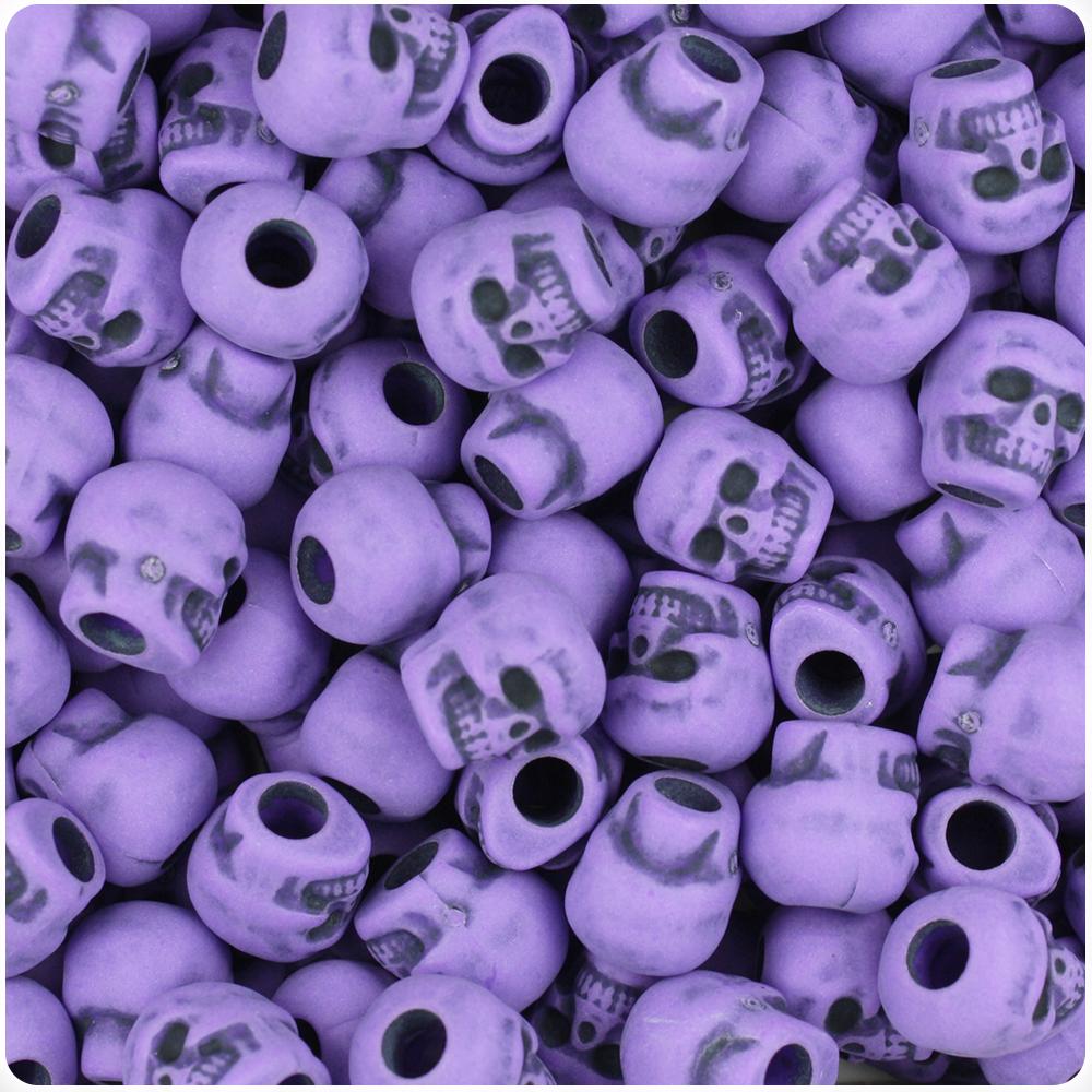 Dark Lilac Antique 11mm Skull Pony Beads (30pcs)