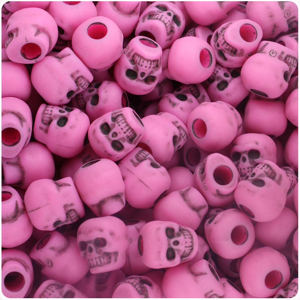 Dark Pink Antique 11mm Skull Pony Beads (30pcs)