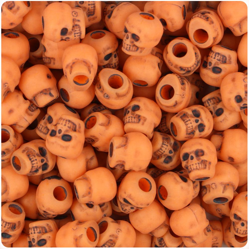 Orange Antique 11mm Skull Pony Beads (30pcs)