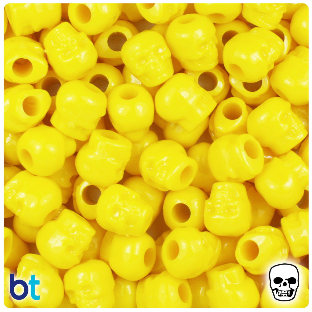 Bright Yellow Opaque 11mm Skull Pony Beads (150pcs)