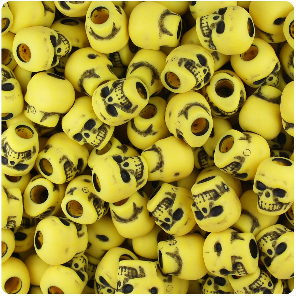 Bright Yellow Antique 11mm Skull Pony Beads (30pcs)