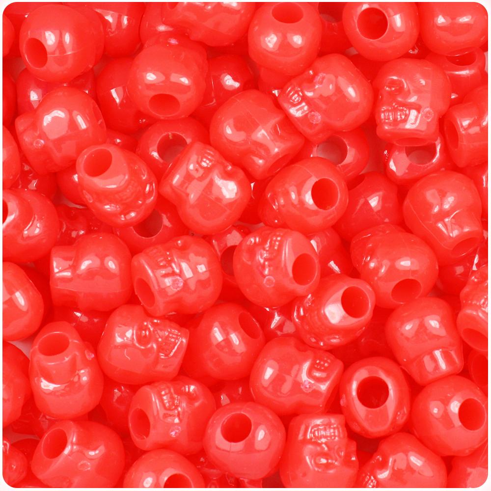 Bright Red Opaque 11mm Skull Pony Beads (30pcs)