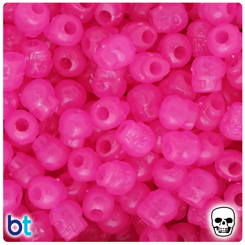 Pink Glow 11mm Skull Pony Beads (150pcs)