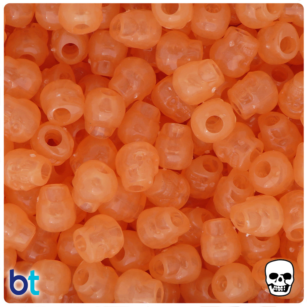 Orange Glow 11mm Skull Pony Beads (30pcs)